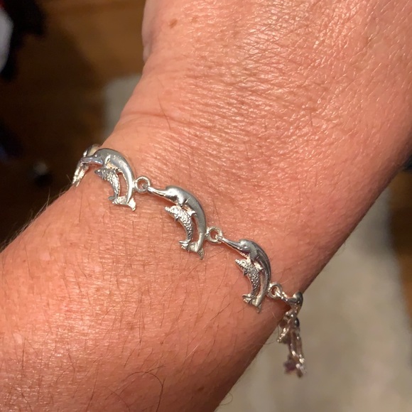 Vintage Sterling Silver Double Dolphin Bracelet - Picture 4 of 17